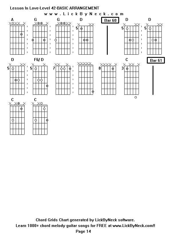 Chord Grids Chart of chord melody fingerstyle guitar song-Lesson In Love-Level 42-BASIC ARRANGEMENT,generated by LickByNeck software.